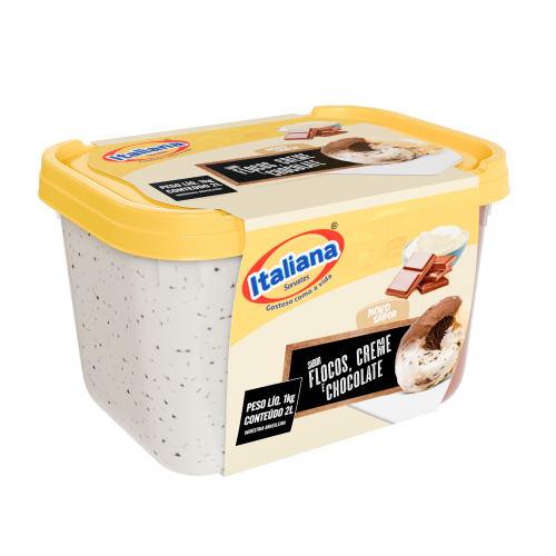 Sorvete de Flocos, creme e chocolate