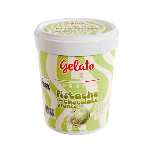 Gelato Premium Pistache com Chocolate Branco
